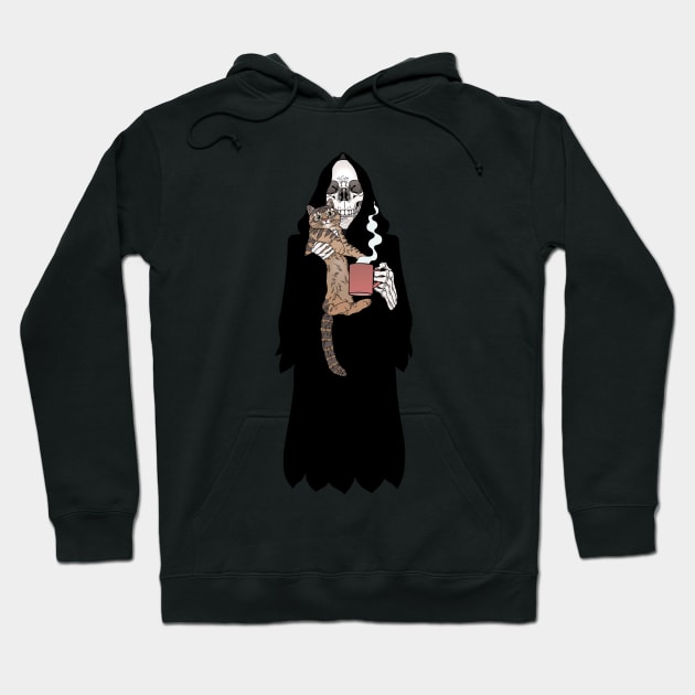 Grim Reaper, Coffee & Cat friend Hoodie by tiina menzel